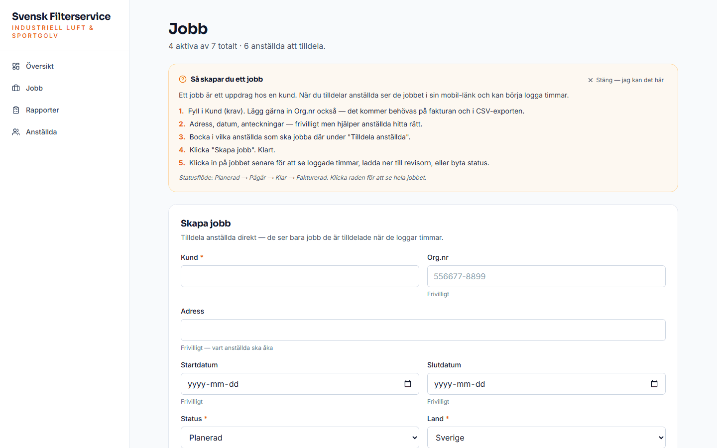 Skapa jobb-vyn i adminpanelen (demo-data)